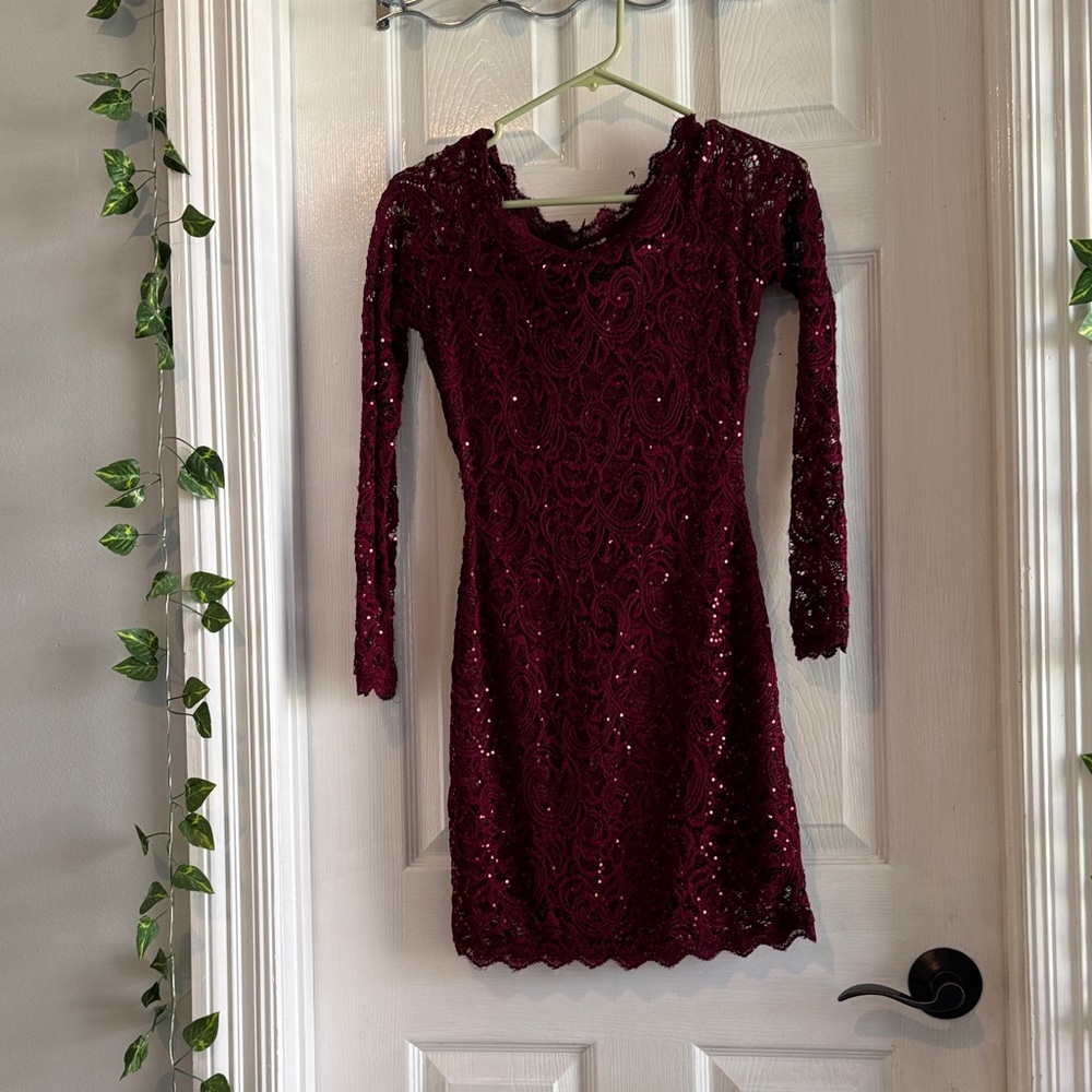 Sequin Hearts Deep Red Lace Dress